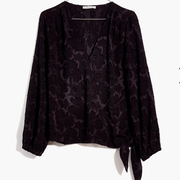NWT Madewell  Black Floral Jacquard Wrap Top - Picture 1 of 2